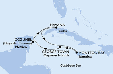 Mexiko, Kuba, Jamajka, Kajmanské ostrovy z Cozumelu na lodi MSC Opera