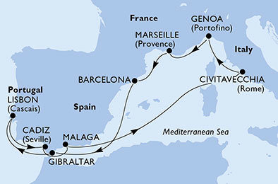 Francúzsko, Španielsko, Gibraltár, Portugalsko, Taliansko z Marseille na lodi MSC Magnifica