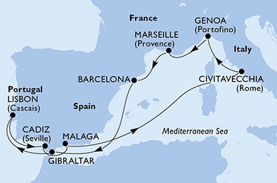 Španielsko, Gibraltár, Portugalsko, Taliansko, Francúzsko z Barcelony na lodi MSC Magnifica