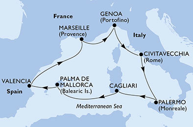 Taliansko, Španielsko, Francúzsko z Civitavechie na lodi MSC Divina