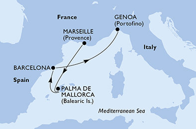 Francúzsko, Španielsko, Taliansko z Marseille na lodi MSC Orchestra