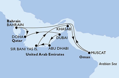 Spojené arabské emiráty, Katar, Bahrajn, Omán z Dubaja na lodi MSC Lirica