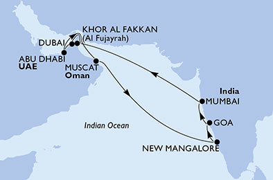Spojené arabské emiráty, Omán, Indie z Dubaja na lodi MSC Lirica