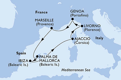 Francúzsko, Španielsko, Taliansko z Marseille na lodi MSC Fantasia