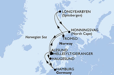 Nemecko, Nórsko z Hamburgu na lodi MSC Preziosa