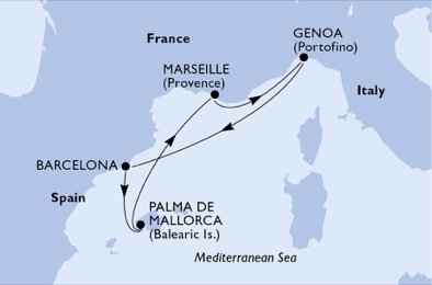 Taliansko, Španielsko, Francúzsko z Janova na lodi MSC Preziosa