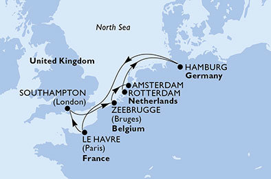 Holandsko, Nemecko, Francúzsko, Veľká Británia, Belgicko z Rotterdamu na lodi MSC Preziosa