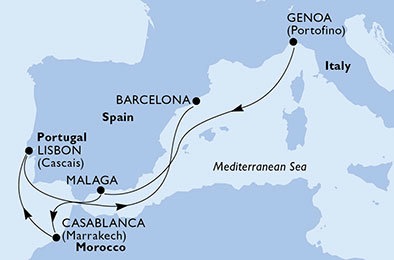 Taliansko, Španielsko, Maroko, Portugalsko z Janova na lodi MSC Preziosa