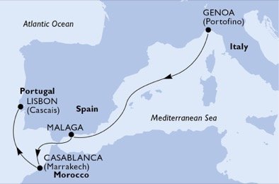 Taliansko, Španielsko, Maroko, Portugalsko z Janova na lodi MSC Preziosa