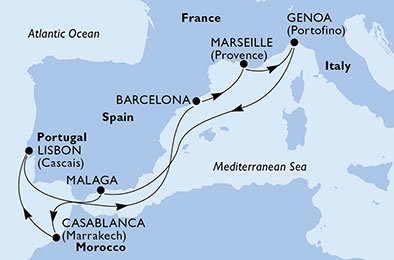 Francúzsko, Taliansko, Španielsko, Maroko, Portugalsko z Marseille na lodi MSC Preziosa