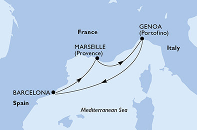 Španielsko, Francúzsko, Taliansko z Barcelony na lodi MSC Preziosa