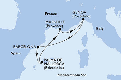 Francúzsko, Taliansko, Španielsko z Marseille na lodi MSC Preziosa
