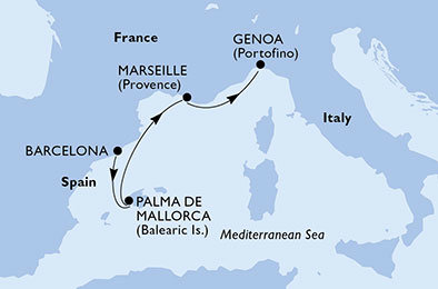 Španielsko, Francúzsko, Taliansko z Barcelony na lodi MSC Preziosa