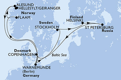 Dánsko, Nemecko, Švédsko, Fínsko, Rusko, Nórsko z Warnemünde na lodi MSC Poesia