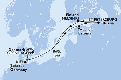 Nemecko, Dánsko, Estónsko, Rusko, Fínsko z Kielu na lodi MSC Meraviglia