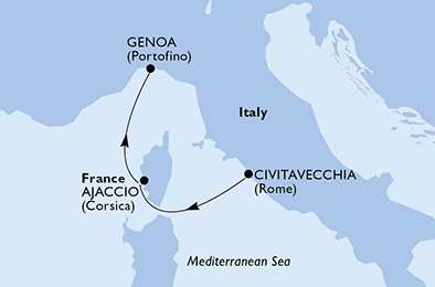 Taliansko, Francúzsko z Civitavechie na lodi MSC Meraviglia