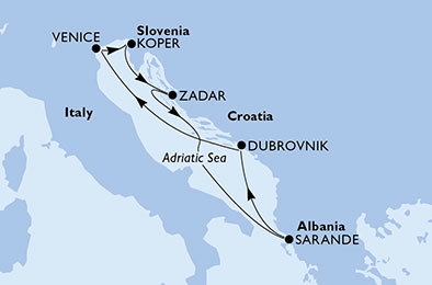 Taliansko, Slovinsko, Chorvátsko, Albánsko z Benátok na lodi MSC Musica