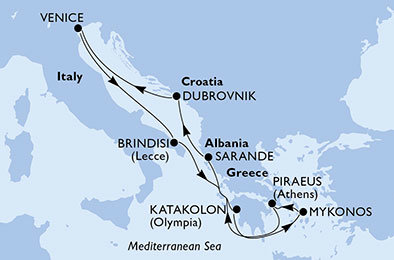 Taliansko, Grécko, Albánsko, Chorvátsko z Brindisi na lodi MSC Musica