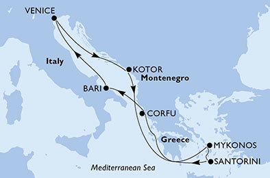 Taliansko, Čierna Hora, Grécko z Bari na lodi MSC Opera