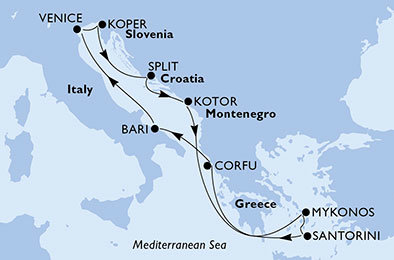 Taliansko, Slovinsko, Chorvátsko, Čierna Hora, Grécko z Benátok na lodi MSC Opera