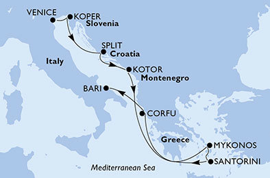 Taliansko, Slovinsko, Chorvátsko, Čierna Hora, Grécko z Benátok na lodi MSC Opera