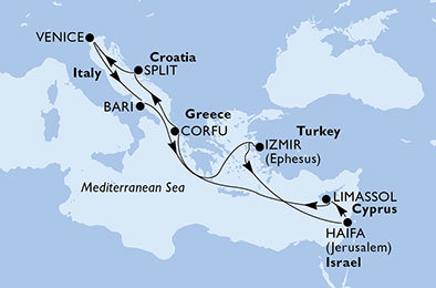 Taliansko, Cyprus, Grécko, Chorvátsko z Bari na lodi MSC Lirica
