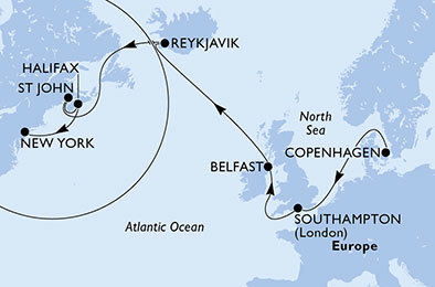Dánsko, Veľká Británia, Island, Kanada, USA z Kodaně na lodi MSC Meraviglia