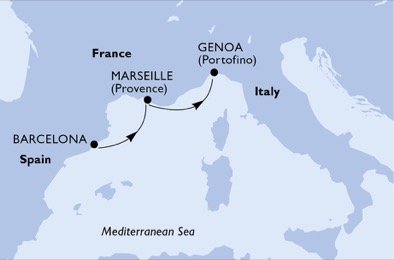 Španielsko, Francúzsko, Taliansko z Barcelony na lodi MSC Bellissima
