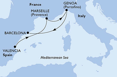 Španielsko, Francúzsko, Taliansko z Valencie na lodi MSC Divina