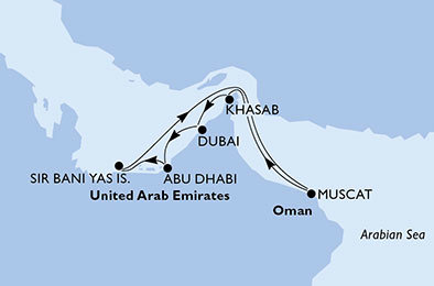 Spojené arabské emiráty, Omán z Abu Dhabi na lodi MSC Bellissima