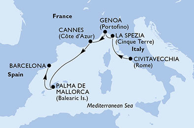 Taliansko, Francúzsko, Španielsko z Civitavechie na lodi MSC Fantasia