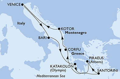 Taliansko, Grécko, Čierna Hora z Benátok na lodi MSC Magnifica