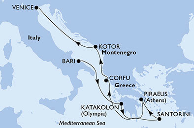 Taliansko, Grécko, Čierna Hora z Bari na lodi MSC Magnifica