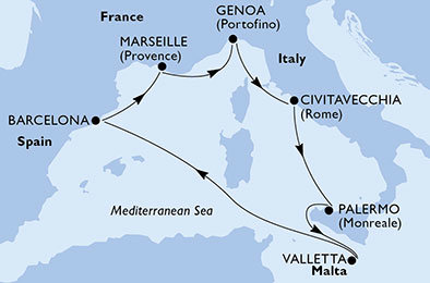 Taliansko, Malta, Španielsko, Francúzsko z Janova na lodi MSC Grandiosa