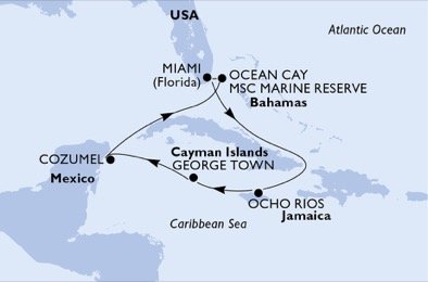 USA, Jamajka, Kajmanské ostrovy, Mexiko, Bahamy z Miami na lodi MSC Meraviglia