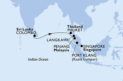 Srí Lanka, Thajsko, Malajzia, Singapur na lodi MSC Splendida