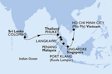 Srí Lanka, Thajsko, Malajzia, Singapur, Vietnam na lodi MSC Splendida