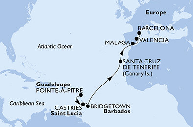 Guadeloupe, Svätá Lucia, Barbados, Španielsko z Pointe-à-Pitre na lodi MSC Fantasia