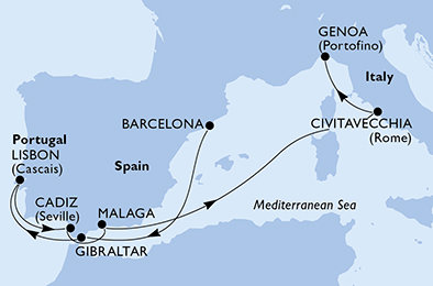 Španielsko, Gibraltár, Portugalsko, Taliansko z Barcelony na lodi MSC Magnifica