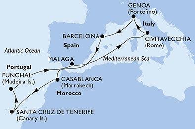 Španielsko, Maroko, Portugalsko, Taliansko z Barcelony na lodi MSC Poesia