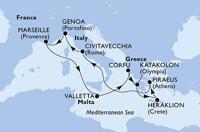 Francúzsko, Malta, Grécko, Taliansko z Marseille na lodi MSC Poesia