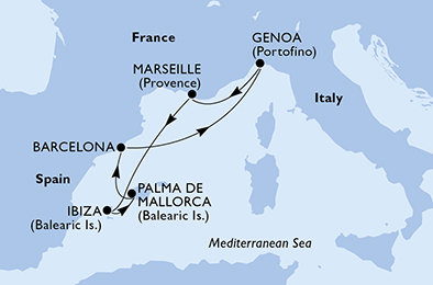 Španielsko, Taliansko, Francúzsko z Barcelony na lodi MSC Orchestra