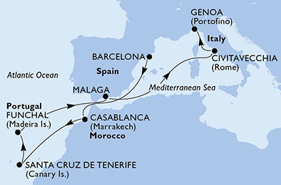 Španielsko, Maroko, Portugalsko, Taliansko z Barcelony na lodi MSC Poesia