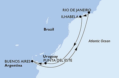 Brazília, Uruguaj, Argentína z Rio de Janeira na lodi MSC Fantasia