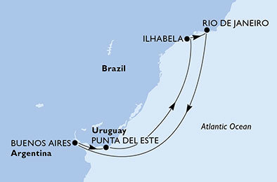 Brazília, Argentína, Uruguaj z Rio de Janeira na lodi MSC Fantasia