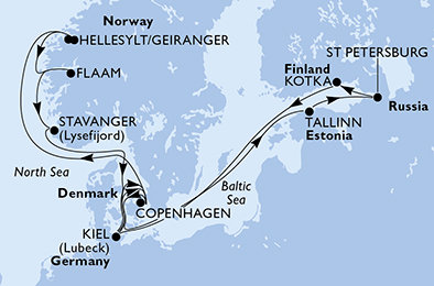 Nemecko, Dánsko, Estónsko, Rusko, Fínsko, Nórsko z Kielu na lodi MSC Meraviglia