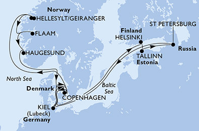 Nemecko, Dánsko, Fínsko, Estónsko, Rusko, Nórsko z Kielu na lodi MSC Meraviglia
