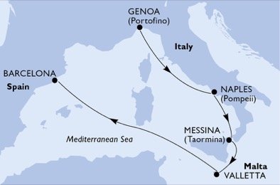 Taliansko, Malta, Španielsko z Janova na lodi MSC Bellissima