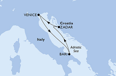 Taliansko, Chorvátsko z Benátok na lodi MSC Lirica
