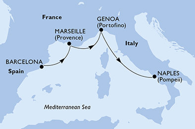 Španielsko, Francúzsko, Taliansko z Barcelony na lodi MSC Seaview